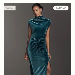 Anthropologie Maya Stretch Velvet Green Cowl Neck Dress
